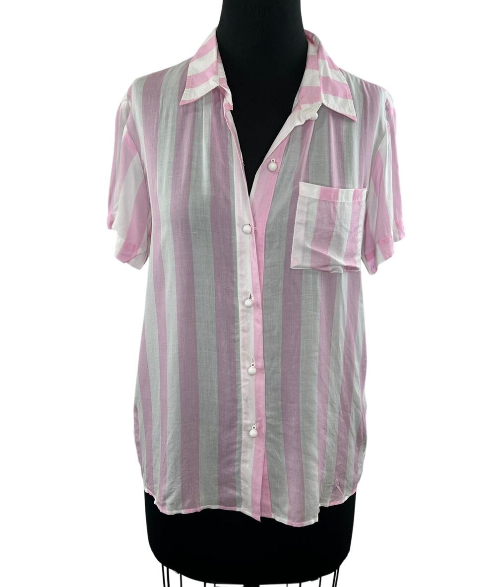 Solid & Striped NEW Button Shirt Pink White Stripes Collar Short Sleeves M NWT
